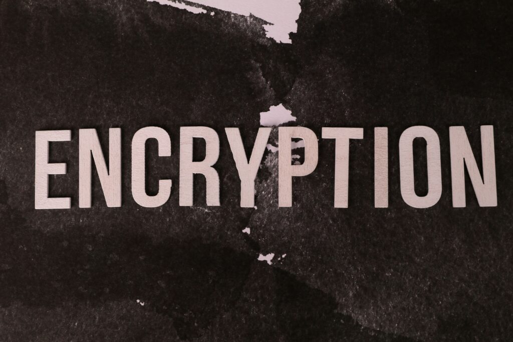 Encryption graphic on a dark textured background